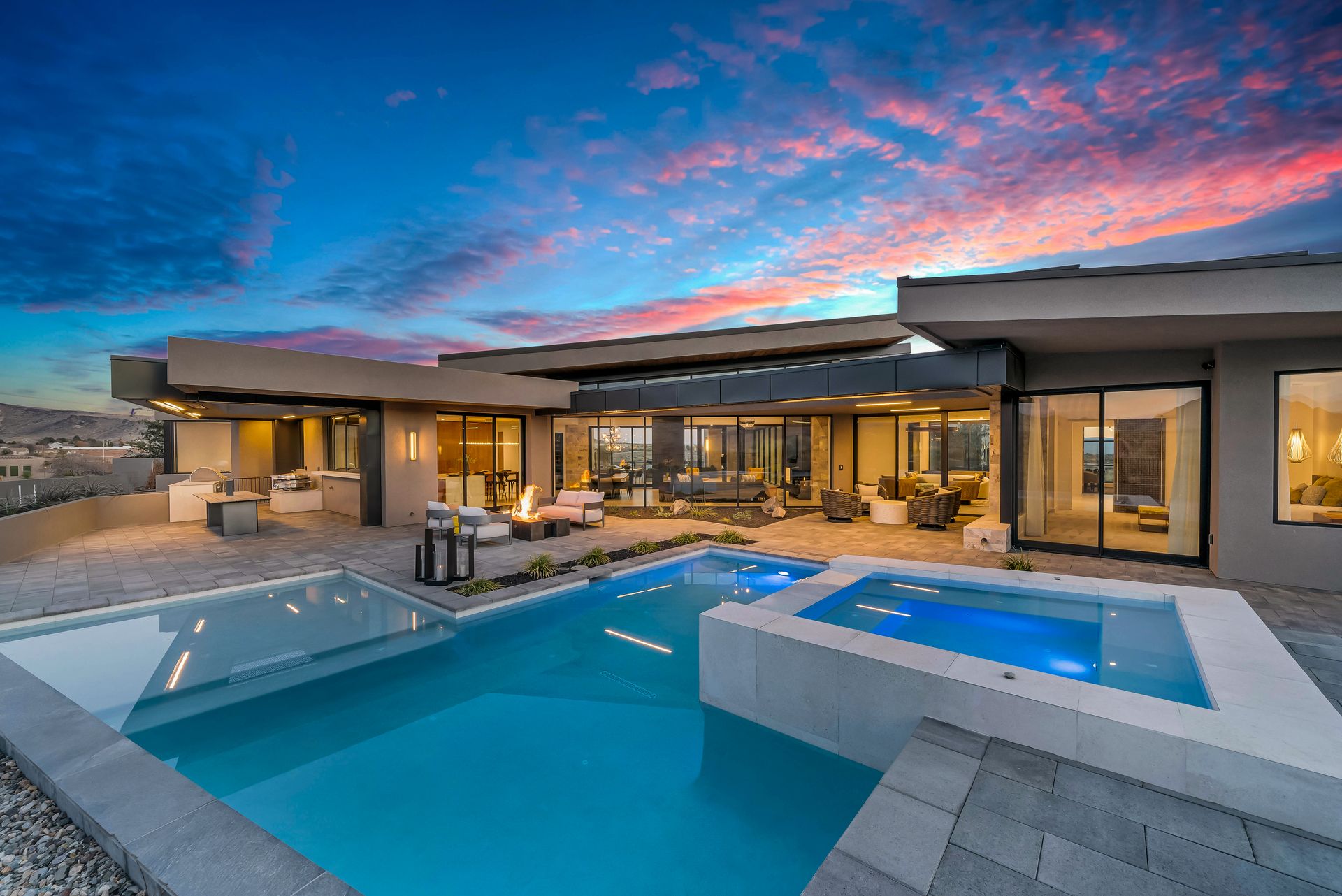 Pool + Spa Sunset · Long Sky Dr